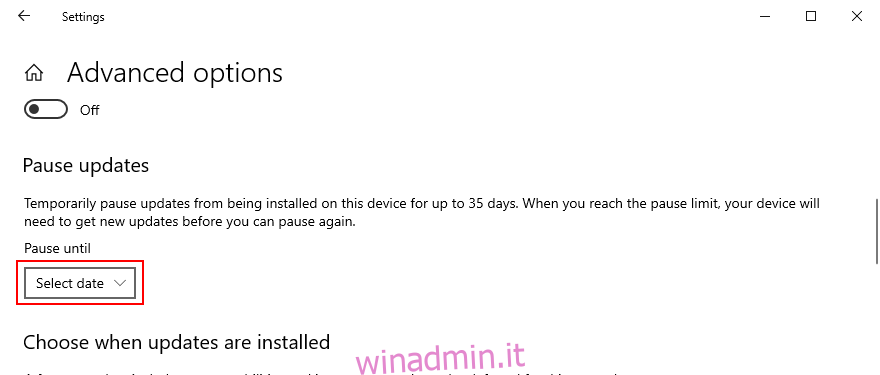 Windows 10 mostra come sospendere gli aggiornamenti di Windows