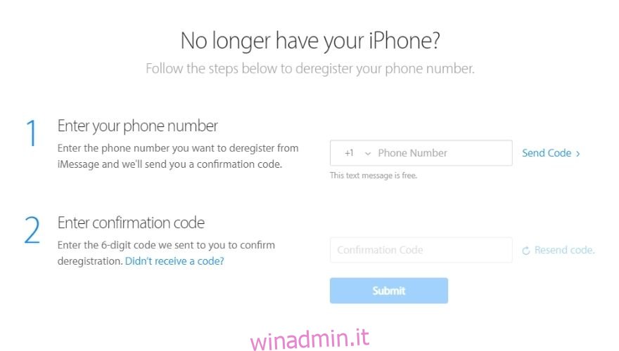 Come inizializzare l'iPhone: annulla la registrazione di iMessage utilizzando il sito Web di Apple