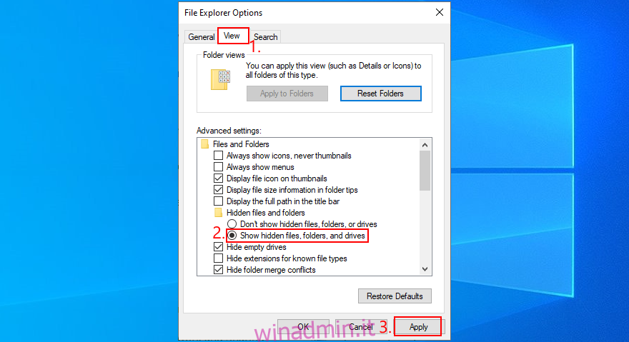 Windows 10 rivela come mostrare file, cartelle e unità nascosti