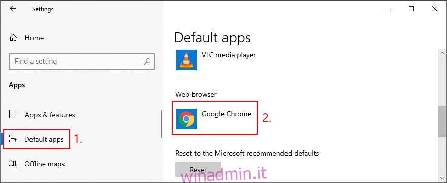 Windows 10 mostra come impostare il browser web predefinito