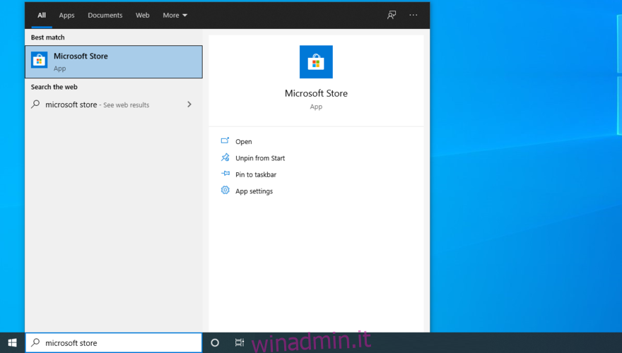 Windows 10 mostra come accedere a Microsoft Store dal menu Start