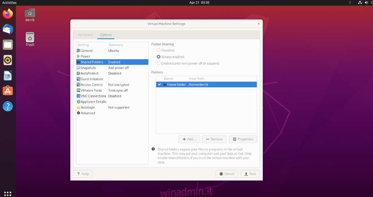 Cartella condivisa VMWare su Ubuntu