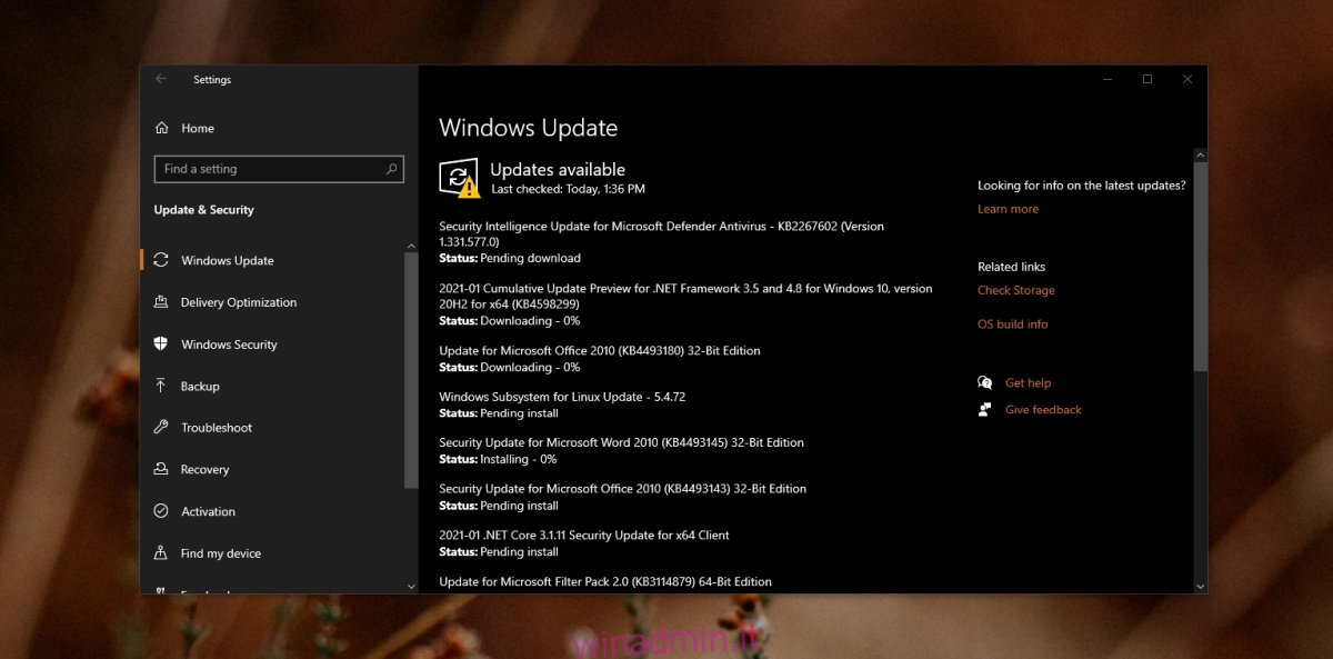 Windows Update in attesa di installazione