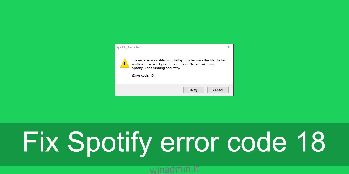 Codice errore Spotify 18