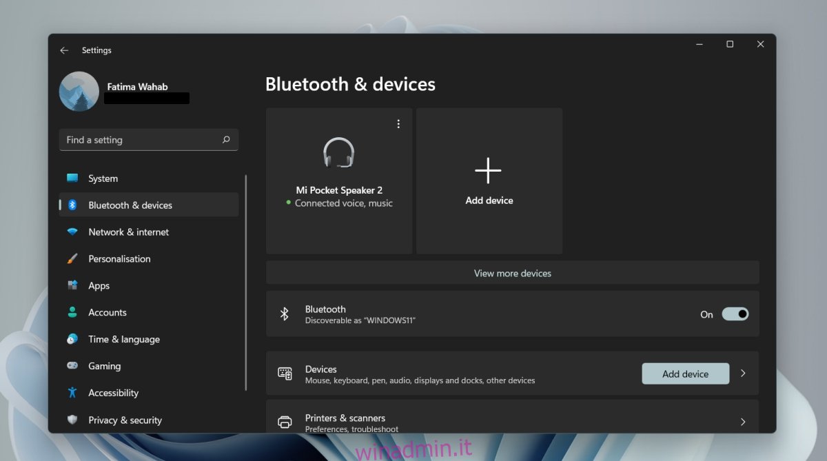 Dispositivo Bluetooth su Windows 11